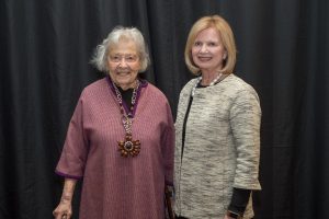Pauline Adams with MSU Provost June Youatt at the Retirees' Luncheon on April 3, 2018