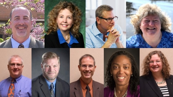 2018-19 Leadership Fellows and Mentors. Top row, Fellows: Greg Swain, Angela Wilson, Rob Roznowski, Shelia Cotten. Bottom row, Mentors: Ron Hendrick, Thomas Jeitschko, Chris Long, Cynthia Jackson-Elmoore, Rachel Croson.