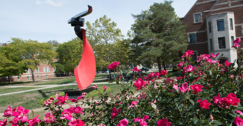 Funambulist (red velum) sculpture