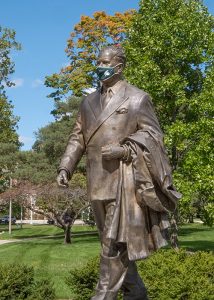 John Hannah Statue dons a Spartan Face Mask, during the Coronavirus Pandemic of 2020